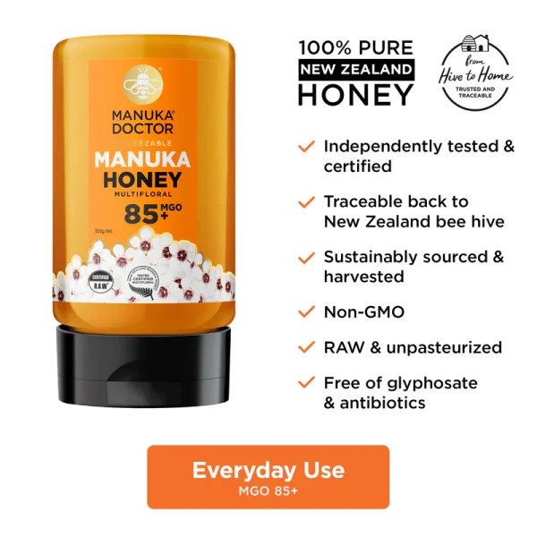 Manuka Doctor MGO 85+ Multifloral Mānuka Honey 300g (Squeezy) - Image 3