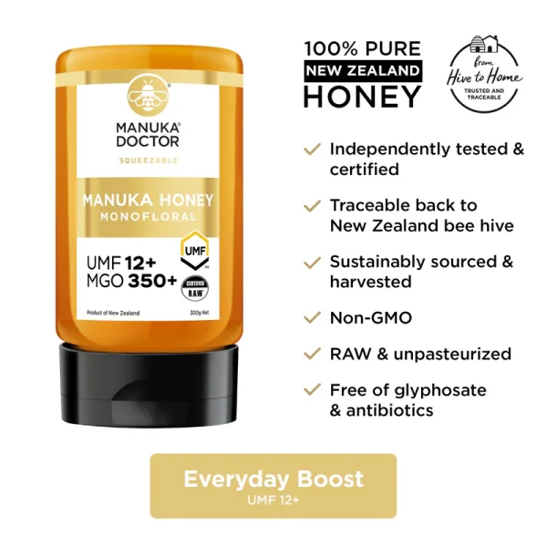 Manuka Doctor UMF 12+ Monofloral Manuka Honey 300g (Squeezy) - Image 2