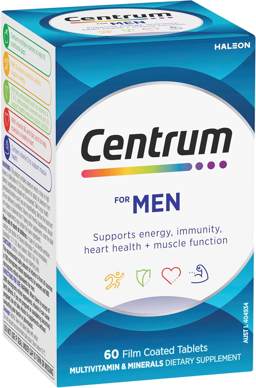 Centrum For Men, Multivitamin with Vitamins & Minerals to Support Energy, Immunity, Heart Health & Muscle Function, 60 Tablets - Image 5