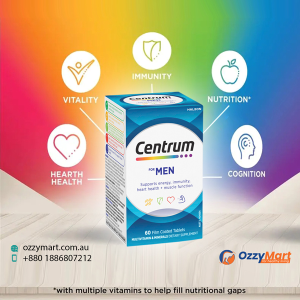 Centrum For Men, Multivitamin with Vitamins & Minerals to Support Energy, Immunity, Heart Health & Muscle Function, 60 Tablets