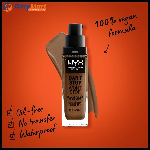 NYX Can't Stop Won't Stop Full Coverage Foundation Deep Sable 30ml - Image 4