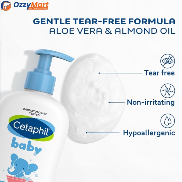 Cetaphil Baby Moisturising Bath & Wash 400ml, For Gentle Cleansing of Delicate Skin, Tear Free, Soap Free, Hypoallergenic, pH balanced, With Aloe Vera & Almond Oil, Dermatologically Tested - Image 6